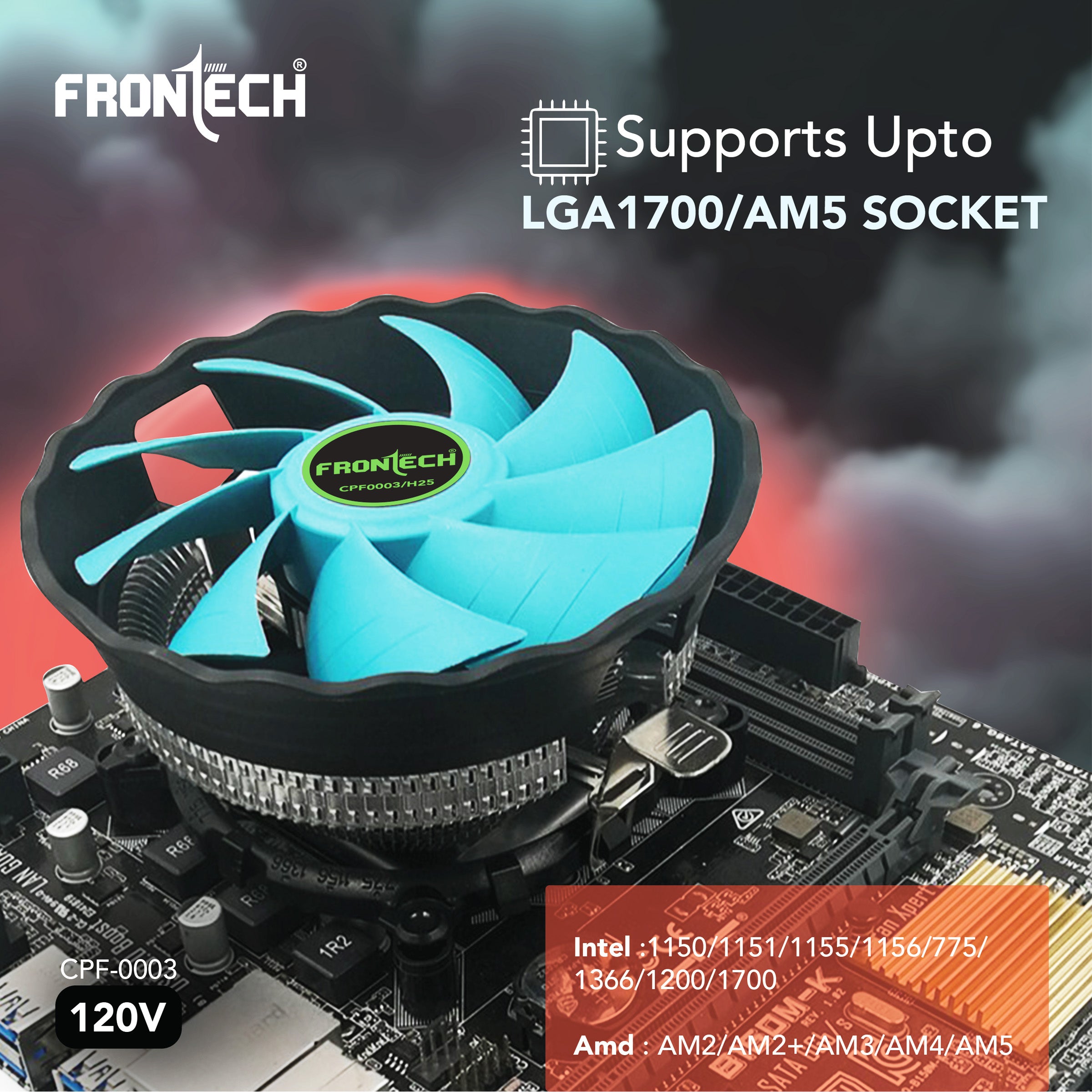 Frontech CPU Cooler with Heatsink, 120mm Fan, 1500 RPM, Silent Operation, 3-Pin 12V Connector, Easy Clip Installation, Supports Intel LGA1700/1200/115x & AMD AM5/AM4/AM3 (CPF-0003) Frontech CPU Cooler with Heatsink, 120mm Fan, 1500 RPM, Silent Operation, 3-Pin 12V Connector, Easy Clip Installation, Supports Intel LGA1700/1200/115x & AMD AM5/AM4/AM3 (CPF-0003)